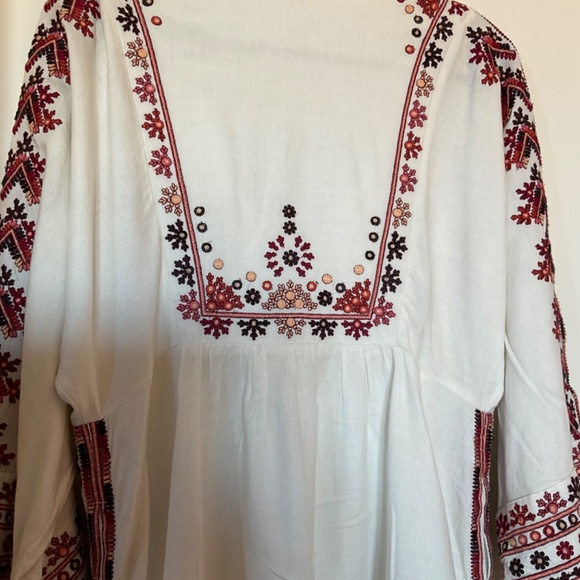Free People Dress Cream Dress with beautiful rusts & brown embroidery SMALL - Picture 7 of 7
